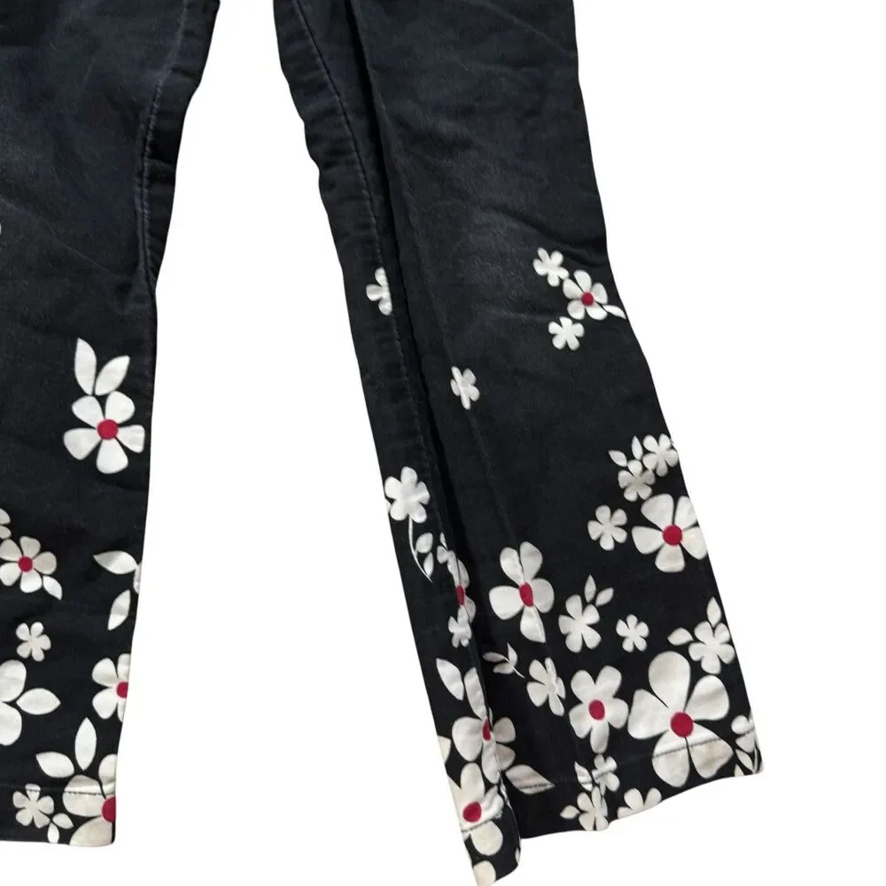 VTG Gymboree Large Daisy Flower Pants Red Belt‎ Black Cute